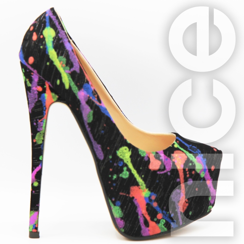 LILIANA PAINT SPLATTER ALMOND TOE PLATFORM HEELS